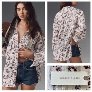 NWT Anthropologie Pilcro Plus Size 1X Blouse Peasant Top Cotton Crochet Floral